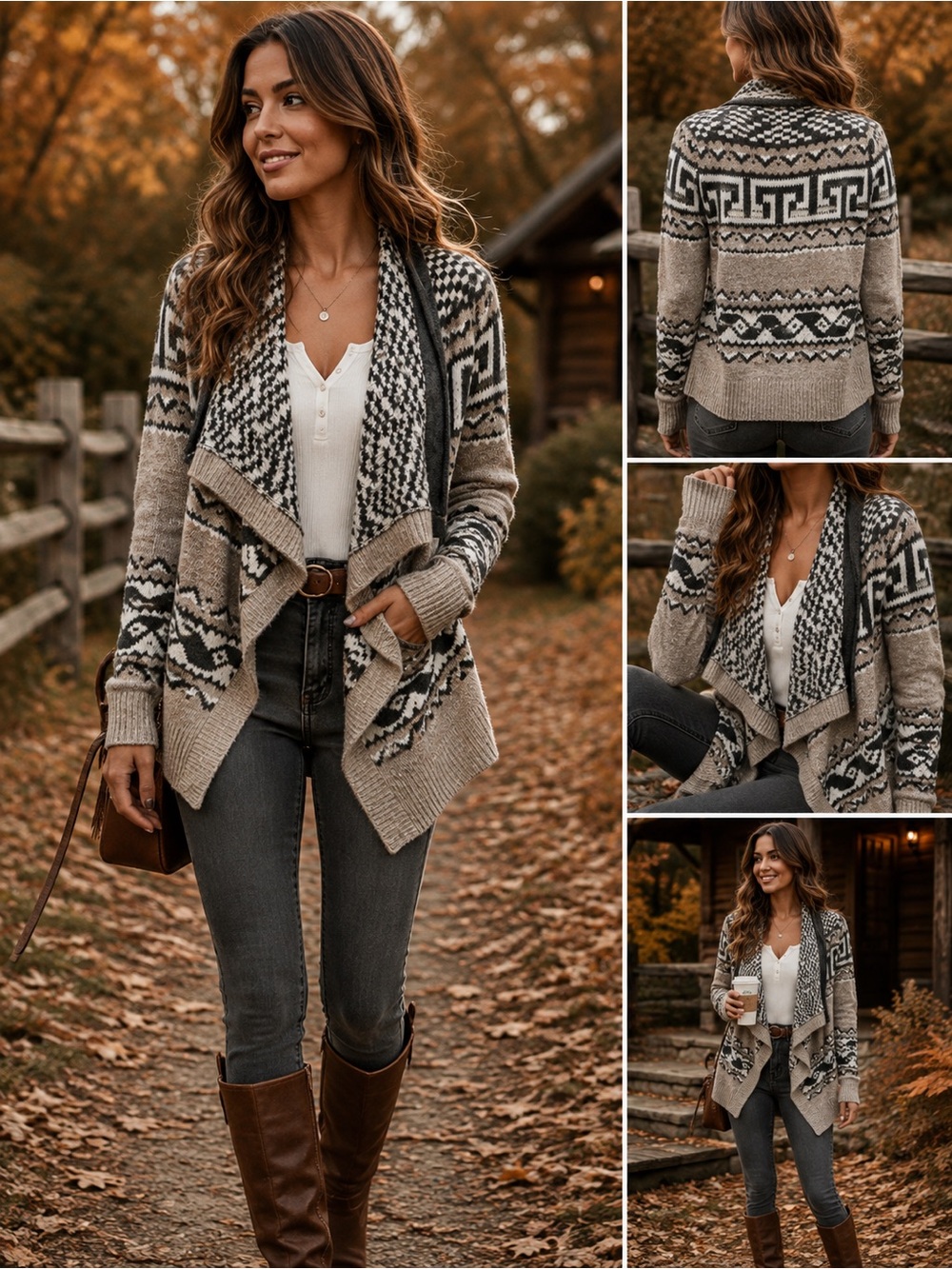 Abercrombie & Fitch Fair Isle Waterfall Open Front Cardigan XS/S Wool Blend Fall